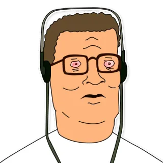 😏 cc02c1d0 Hank Hill King of the Hill 漫画, メガネ, ヘッドホン, 聞く, テキサス telegram sticker