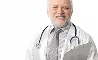 👨‍⚕️ 27914593 Hide the Pain Harold Meme, Foto stock, Meme di internet, Dottore, Medico, Anziano telegram sticker