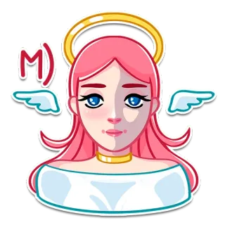 😐 1cf5dfef M) 天使, 光环, 粉色头发, 可爱, 贴纸, 女人 telegram sticker