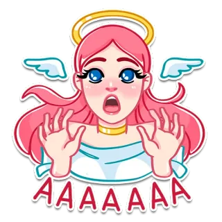 😱 6dac0e75 AAAAAAA 天使, 翅膀, 光环, 害怕, 震惊, 粉色头发 telegram sticker
