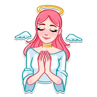 😌 b8f8f1d0 天使, 光环, 翅膀, 女人, 祈祷, 粉色头发 telegram sticker