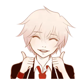 👍 6c36b5ae 애니메이션, 소년, 엄지 척, 만화, 웃는, 긍정적인 telegram sticker