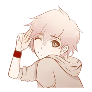 😉 a118b7f4 애니메이션 스타일, 애니메이션 소년, 윙크, 평화 기호, 귀여운, 만화, 일러스트, 캐릭터 telegram sticker