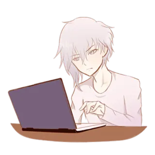 😤 a31e0fbd 애니메이션, 소년, 노트북, 생각, 남성 telegram sticker