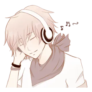 🎧 febfd7d1 애니메이션, 소년, 헤드폰, 음악, 머플러, 편안한, 귀여운 telegram sticker