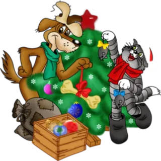 🎄 edd13729 圣诞节, 猫, 狗, 圣诞树, 假日, 宠物 telegram sticker