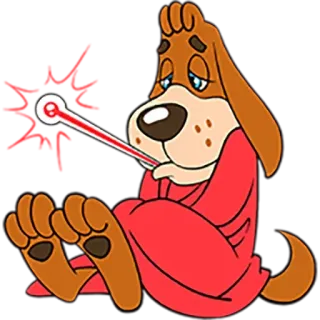 🤗 b93fbdd5 perro, enfermo, termómetro, dibujo animado, triste, enfermedad, mascota, animal whatsapp sticker