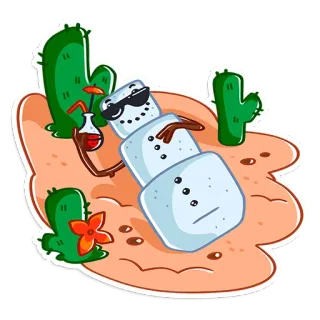 😎 5369f1a3 Schneemann, Wüste, Kaktus, Sonnenbaden, Entspannen, Sommer, Cool, Getränk telegram sticker