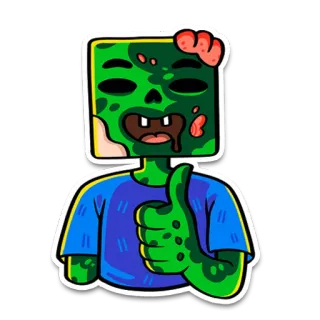 👍 12106378 zombie zombie, jempol ke atas, hijau, karakter, stiker, monster, mayat hidup telegram sticker