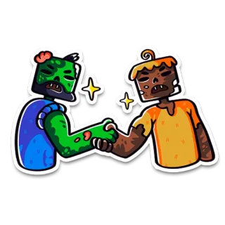 👬 e31cfdc8 zombie, jabat tangan, monster, kartun, persahabatan, persetujuan telegram sticker