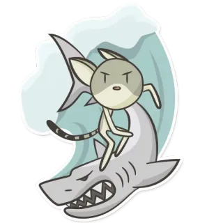 🦈 4ab01b38 animale, gatto, squalo, surf, onda, cartone animato whatsapp sticker