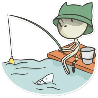 🐬 5c88408c pesca, cartone animato, personaggio, acqua, pesce, secchio, cappello, barca whatsapp sticker