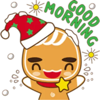 ☀️ 9dc97014 GOOD MORNING 姜饼, 早上, 问候, 可爱, 节日, 假日, 圣诞节 telegram sticker