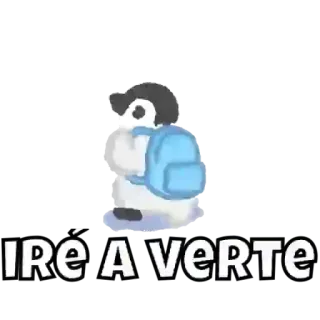 😶 21435499 IRÉ A VERTE dessin animé, pingouin, sac à dos, espagnol, à bientôt whatsapp sticker