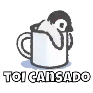 😶 72520cf8 TOI CANSADO pingouin, fatigué, tasse de café, animal, dessin animé whatsapp sticker