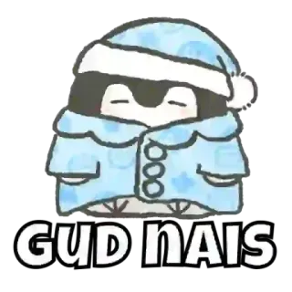 😶 76594e01 GUD NAIS pingouin, sommeil, mignon, bonne nuit, pyjama, dessin animé whatsapp sticker