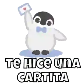 😶 b5c3b72c Te hice una cartita pingouin, lettre, mignon, animal, dessin animé, cœur whatsapp sticker