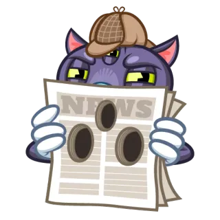 👁 6d0f3afb Katze, Zeitung, Detektiv, Nachrichten, Cartoon telegram sticker