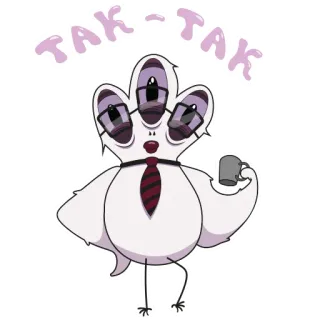 🧐 7bbf9f94 TAK-TAK mostro, cartone animato, tre occhi, caffè, cravatta, alieno, TAK-TAK telegram sticker