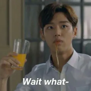 😧 3767d64f Wait what- 혼란스러움, 남자, 오렌지 주스, 아시아인, 웃긴 telegram sticker