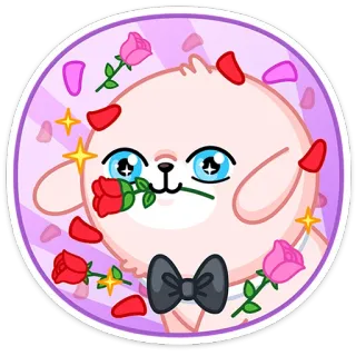 🐕 a39a4516 Kreskówka, Zwierzę, Pies, Kwiat, Róża, Słodkie, Naklejka telegram sticker