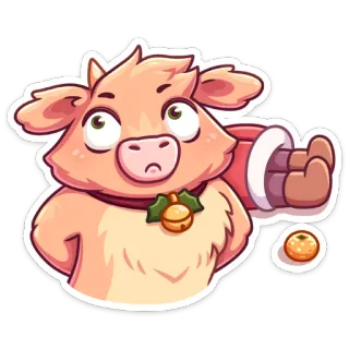 🥺 42d85185 Kuh, Weihnachten, süß, Cartoon, Tier, Feiertag, Ornament, Glocke telegram sticker