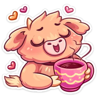 🐂 926519d0 süß, tier, kawaii, kaffee, herzen, aufkleber, illustration telegram sticker