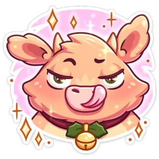 😋 93e22d7b Kuh, Tier, süß, Aufkleber, Cartoon, Zunge, Glocke, Feiertag telegram sticker