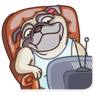 📺 44869daf carlino, cane, cartone animato, divano, rilassato, animale, adesivo whatsapp sticker