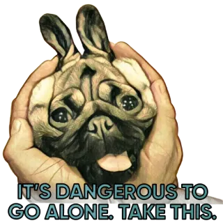 ✋ 58db3319 IT'S DANGEROUS TO GO ALONE. TAKE THIS. ปั๊ก, หมา, มือ, ตลก, น่ารัก, สัตว์, อ้างอิงเซลด้า, เกม telegram sticker