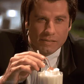 🧋 6e8cac27 Vincent Vega Pulp Fiction Vincent Vega, Pulp Fiction, Película, Batido, John Travolta, Actor, Personaje telegram sticker
