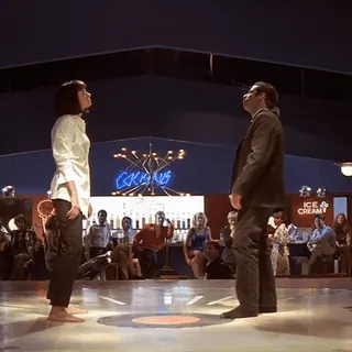 💃 cef85a24 Mia Wallace Pulp Fiction baile, pulp fiction, película, john travolta, uma thurman, tarantino telegram sticker