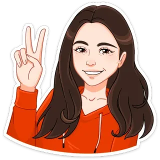 ✌️ a65356a4 phụ nữ, hoạt hình, chân dung, hòa bình, nụ cười, cô gái telegram sticker