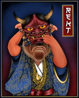 👹 9d8f504b REKT Maske, Oni, Dämon, Japanisch, Text, Fertig whatsapp sticker