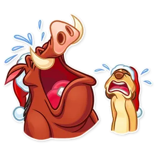 😭 e74c6c96 Pumbaa The Lion King Pumbaa, Timon, Der König der Löwen, weinend, Cartoon, Weihnachtsmütze telegram sticker