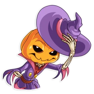 👋 64969522 Kürbis, Halloween, Hexe, Skelett, Cartoon, Aufkleber, Magie, Kostüm whatsapp sticker