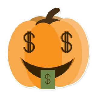 🤑 306e9465 호박, 달러 기호, 돈, 할로윈, 부, 이모티콘 telegram sticker