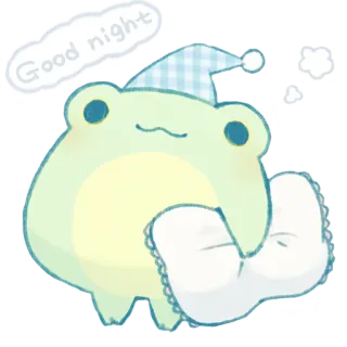 🌙 46f563dd Good night Frosch, Schlaf, Niedlich, Tier, Kissen, Cartoon telegram sticker