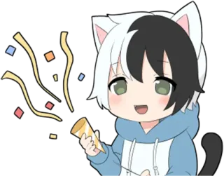 🎉 7c42f84c mignon, animé, célébration, confettis, kawaii, chibi, oreilles de chat, fête whatsapp sticker