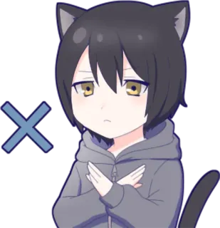 🙅‍♂️ 1764e8d2 Anime, Catboy, Não, Braços cruzados, Rejeição, Negação whatsapp sticker