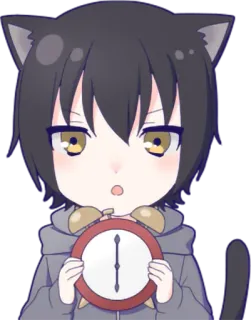 ⏰ a1852423 Anime, Gato, Despertador, Fofo, Chibi, Desenho animado whatsapp sticker