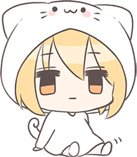😐 060251e0 Anime, Chibi, Dễ thương, Mèo, Áo trùm đầu, Kawaii whatsapp sticker