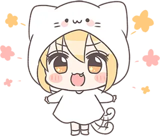 🤗 79e54bc7 Anime, Mèo, Kawaii, Dễ thương, Hoạt hình, Chibi, Cô gái, Áo hoodie whatsapp sticker