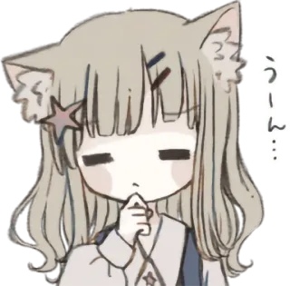 🤔 4da3d9c9 うーん… gadis anime, telinga kucing, imut, stiker, manga, chibi whatsapp sticker