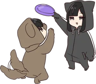 🥏 64cb1c45 Anime, Cane, Gatto, Frisbee, Carino, Animale, Cartone animato telegram sticker
