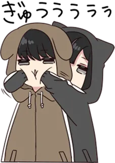 😮 803b2855 ぎゅううううう Anime, Abbraccio, Carino, Kawaii, Arte digitale, Testo giapponese, Character art, Amicizia telegram sticker