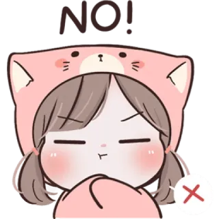🐱 09f3650b NO! cute, girl, animal hood, no, negative, cross telegram sticker