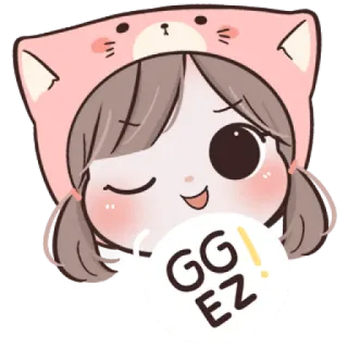 🐱 30c3b261 GG EZ! cartoon, girl, cute, animal hat, winking, GG EZ telegram sticker