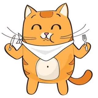 🐱 310833fa 猫, 吃, 刀, 叉, 可爱, 卡通, 围兜 whatsapp sticker
