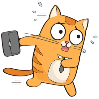 🐱 7cc27960 猫, 跑步, 匆忙, 迟到, 商务, 卡通, 办公室, 领带 whatsapp sticker